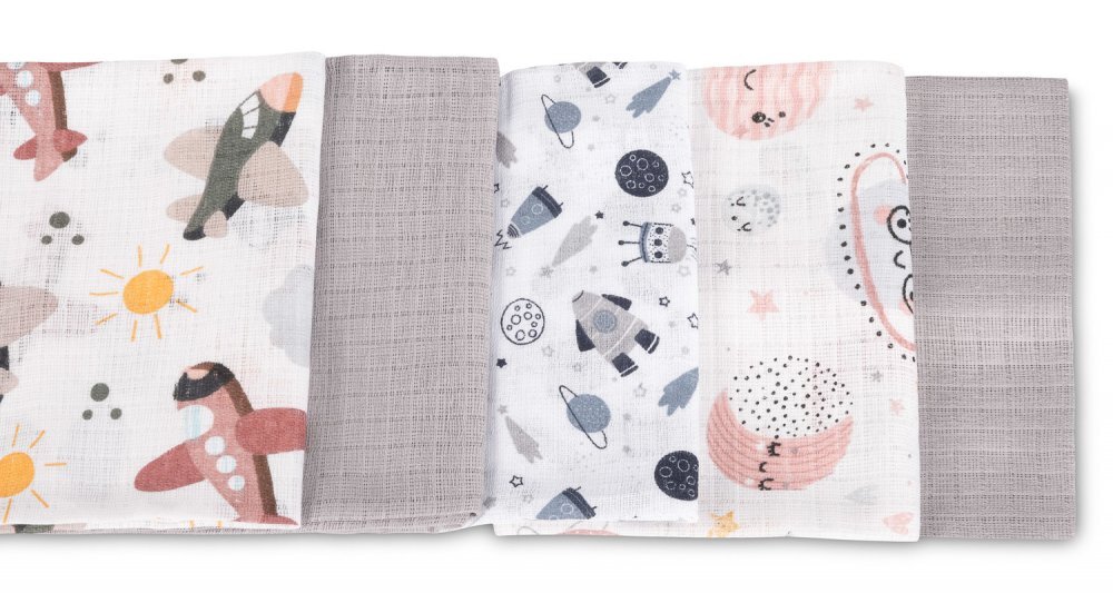 Sensillo Set 5 scutece multifunctionale Cosmos Grey 70x80 cm din muselina 100 bumbacsuprafata texturatamoale si absorbanta