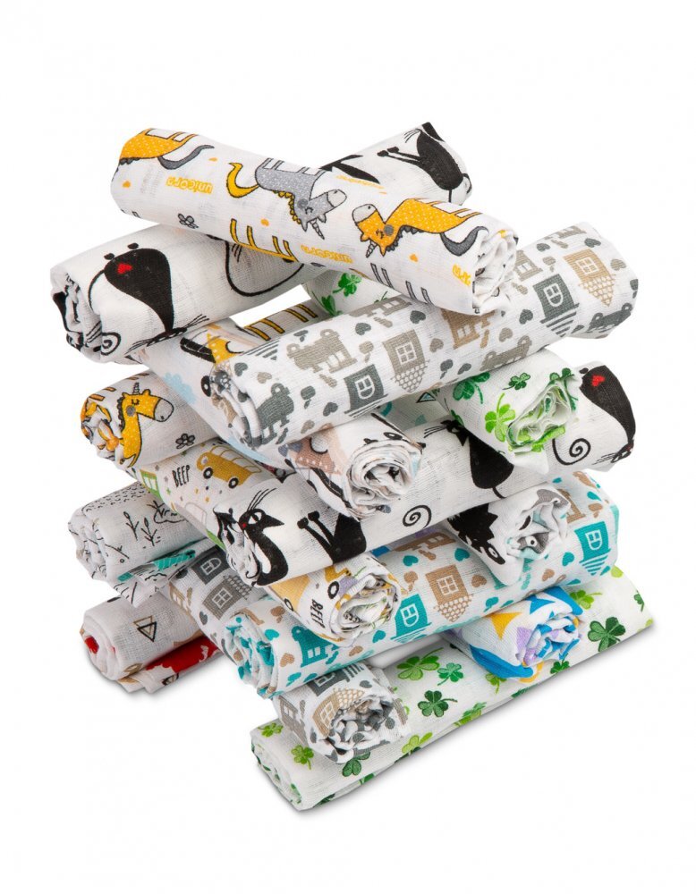 Sensillo Set 5 scutece tetra Boy 70x80 cmdin bumbac ecologic cu imprimeu coloratabsorbante si moi