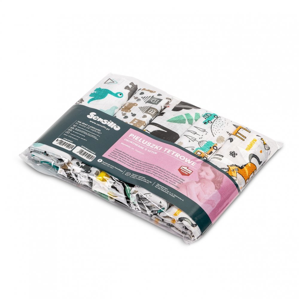 Sensillo Set 5 scutece tetra Boy 70x80 cmdin bumbac ecologic cu imprimeu coloratabsorbante si moi