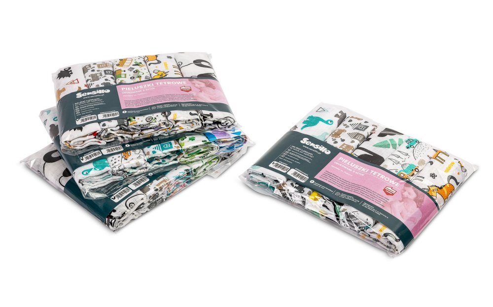 Sensillo Set 5 scutece tetra Boy 70x80 cmdin bumbac ecologic cu imprimeu coloratabsorbante si moi