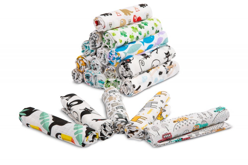 Sensillo Set 5 scutece tetra Boy 70x80 cmdin bumbac ecologic cu imprimeu coloratabsorbante si moi