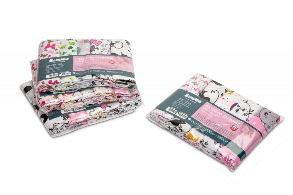 Sensillo Set 5 scutece tetra Girl 70x80 cmdin bumbac ecologic cu imprimeu coloratabsorbante si moi