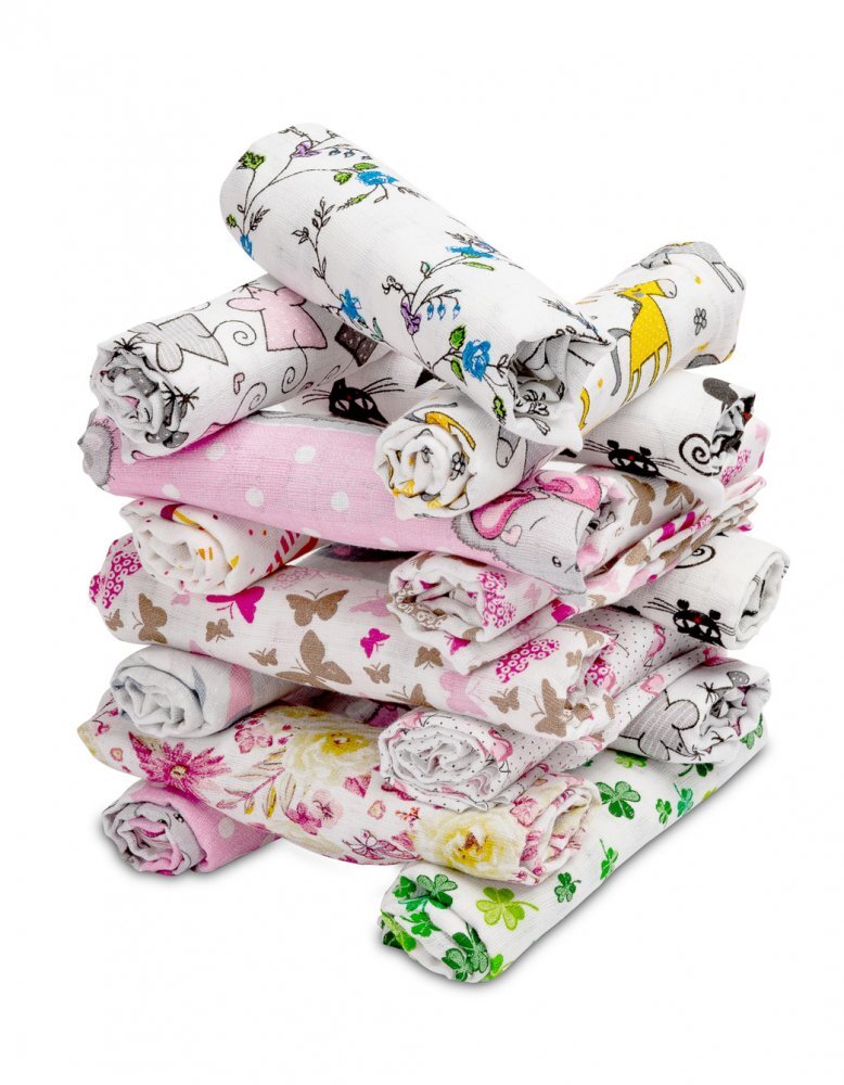 Sensillo Set 5 scutece tetra Girl 70x80 cmdin bumbac ecologic cu imprimeu coloratabsorbante si moi