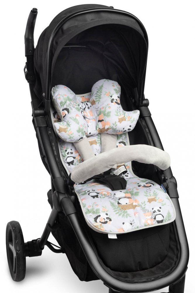 Sensillo Set salteapernuta flutureprotectii centuri si bara protectie pentru carucior copii Panda and Foxcompatibilitate universalareversibilmaterial Fleece premiumBumbacumplutura antialergicaorificii centuri