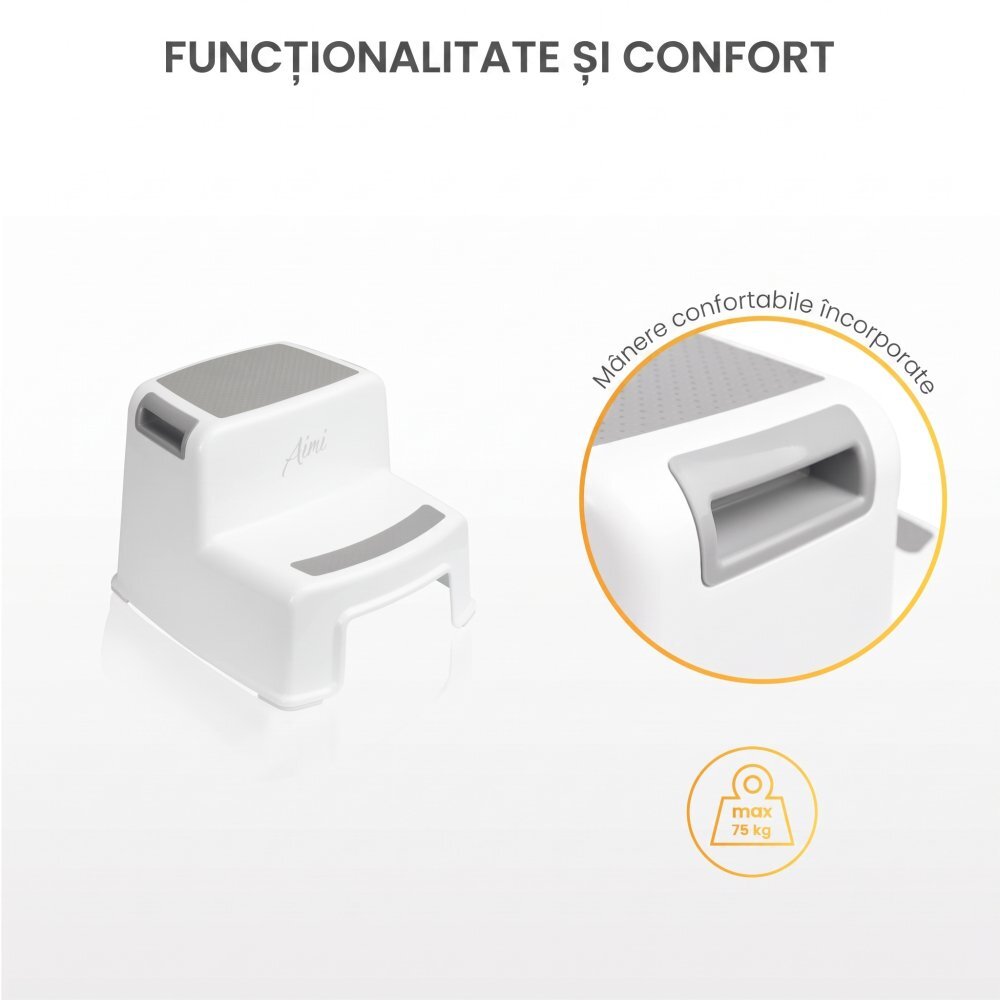 Sensillo Treapta dubla inaltator pentru copii Aimi Grey cu suprafata antiderapanta manere greutate admisa 75kg
