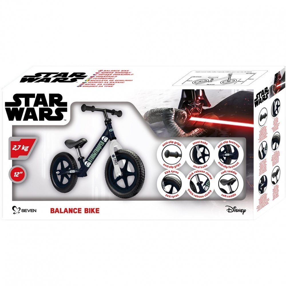 Seven Bicicleta copii fara pedale Star Wars Stormtrooper 12 inch roti din spuma EVA scaun ajustabil pe inaltime de la 39-41 cm ghidon reglabil pe inaltime de la 49-56 cm de la 2 ani pana la 28 kg