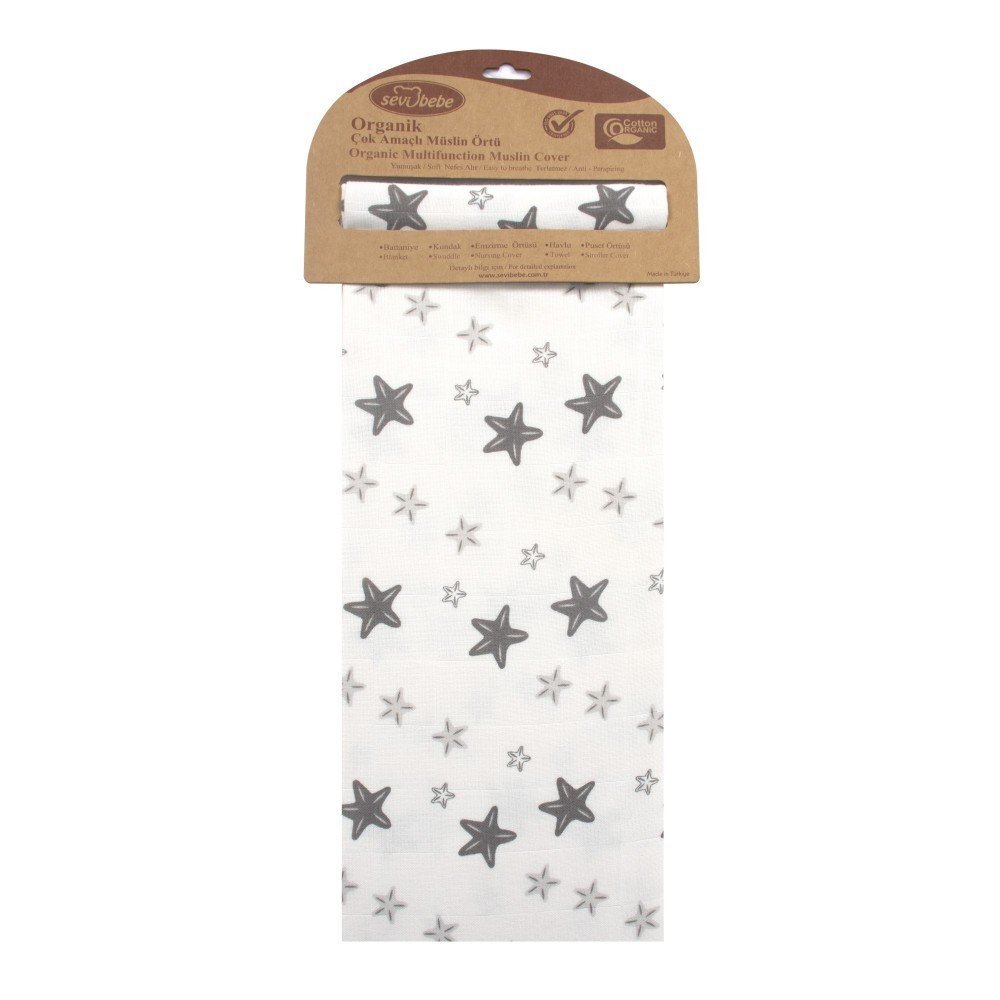 SeviBebe Scutec muselina din bumbac organic 100x100 cm Stars