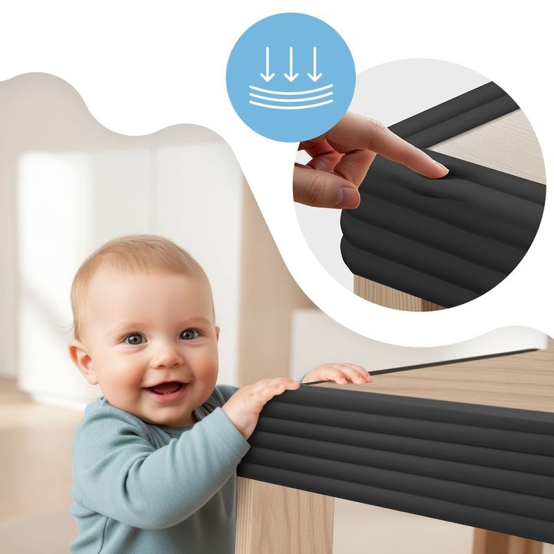Sipo Banda protectie colturi mobila burete moale 2 metri latime 75 mm Negru