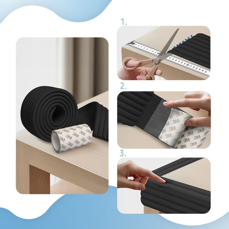 Sipo Banda protectie colturi mobila burete moale 2 metri latime 75 mm Negru