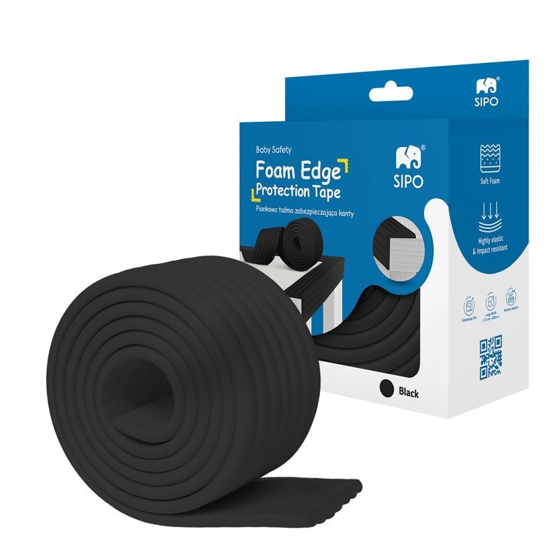 Sipo Banda protectie colturi mobila burete moale 2 metri latime 75 mm Negru