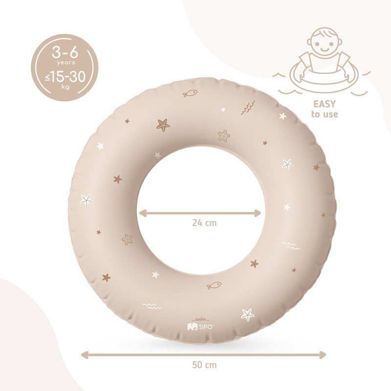 Sipo Colac gonflabil de inot Beige 50 cm pentru copii 3-6 ani 15-30 kg