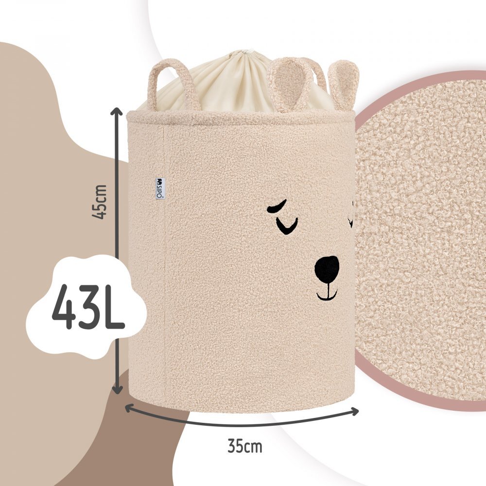 Sipo Cos pliabil cu manere rezistente Premium Fluffy Toy Boucle Bear Beige 43 litri