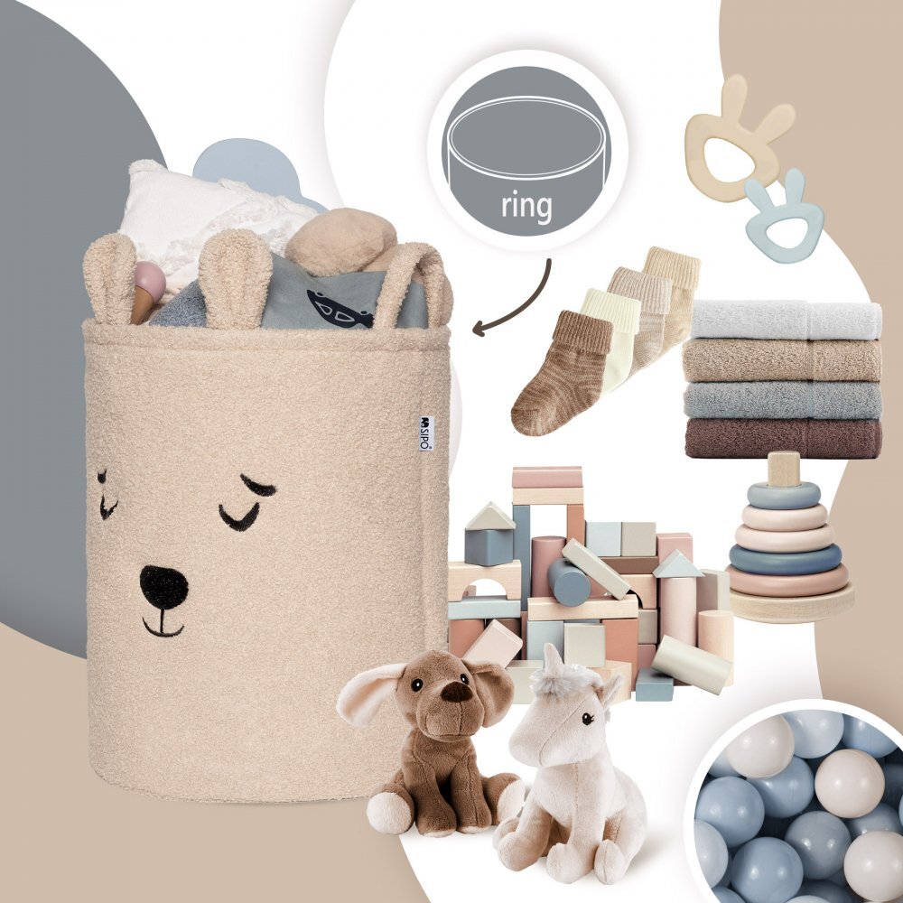 Sipo Cos pliabil cu manere rezistente Premium Fluffy Toy Boucle Bear Beige 43 litri