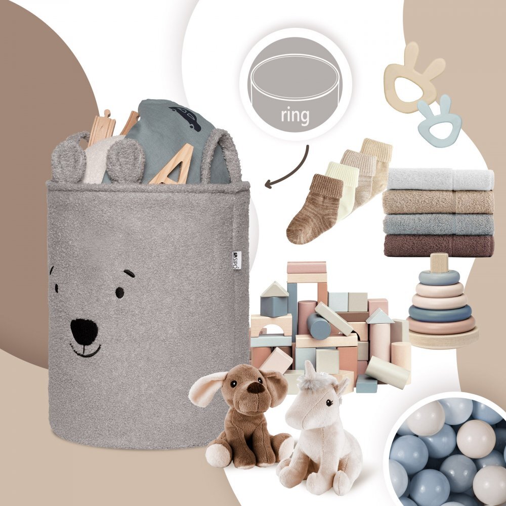 Sipo Cos pliabil cu manere rezistente Premium Fluffy Toy Boucle Bear Grey 43 litri