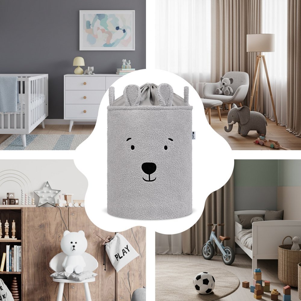 Sipo Cos pliabil cu manere rezistente Premium Fluffy Toy Boucle Bear Grey 43 litri