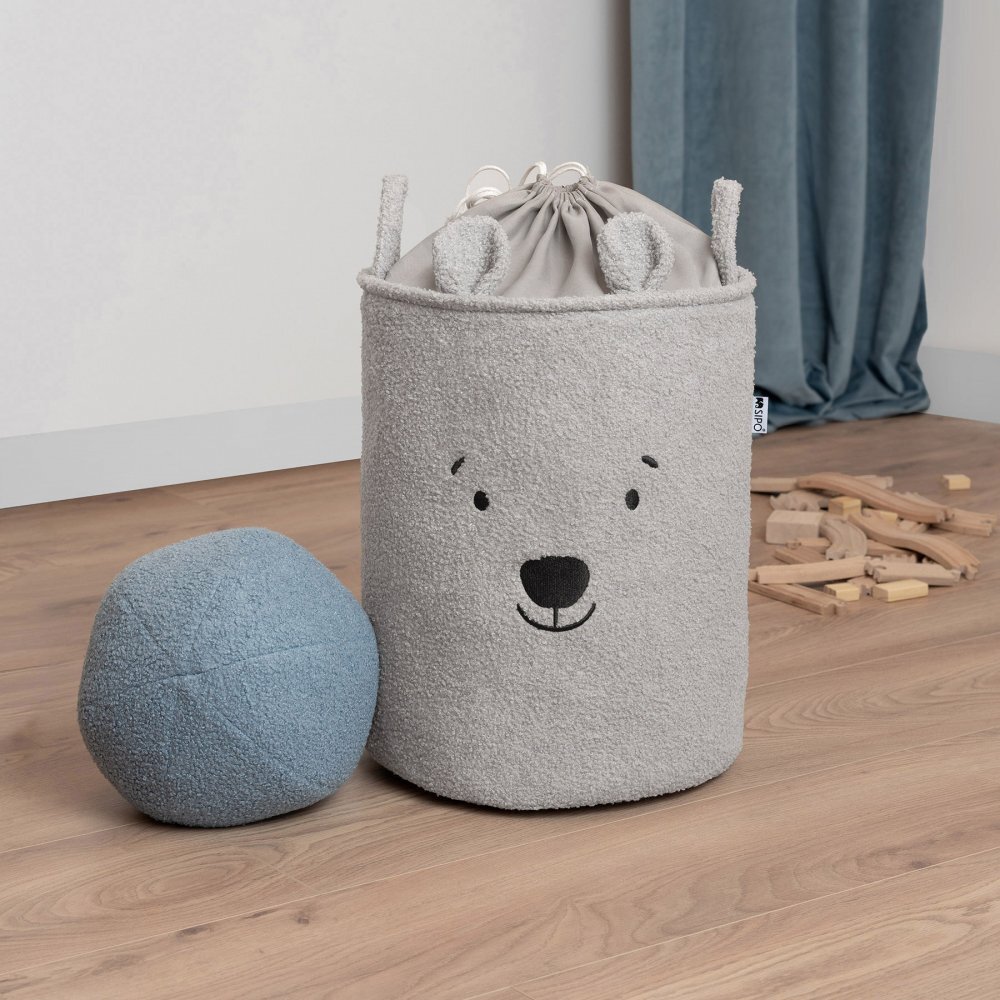 Sipo Cos pliabil cu manere rezistente Premium Fluffy Toy Boucle Bear Grey 43 litri