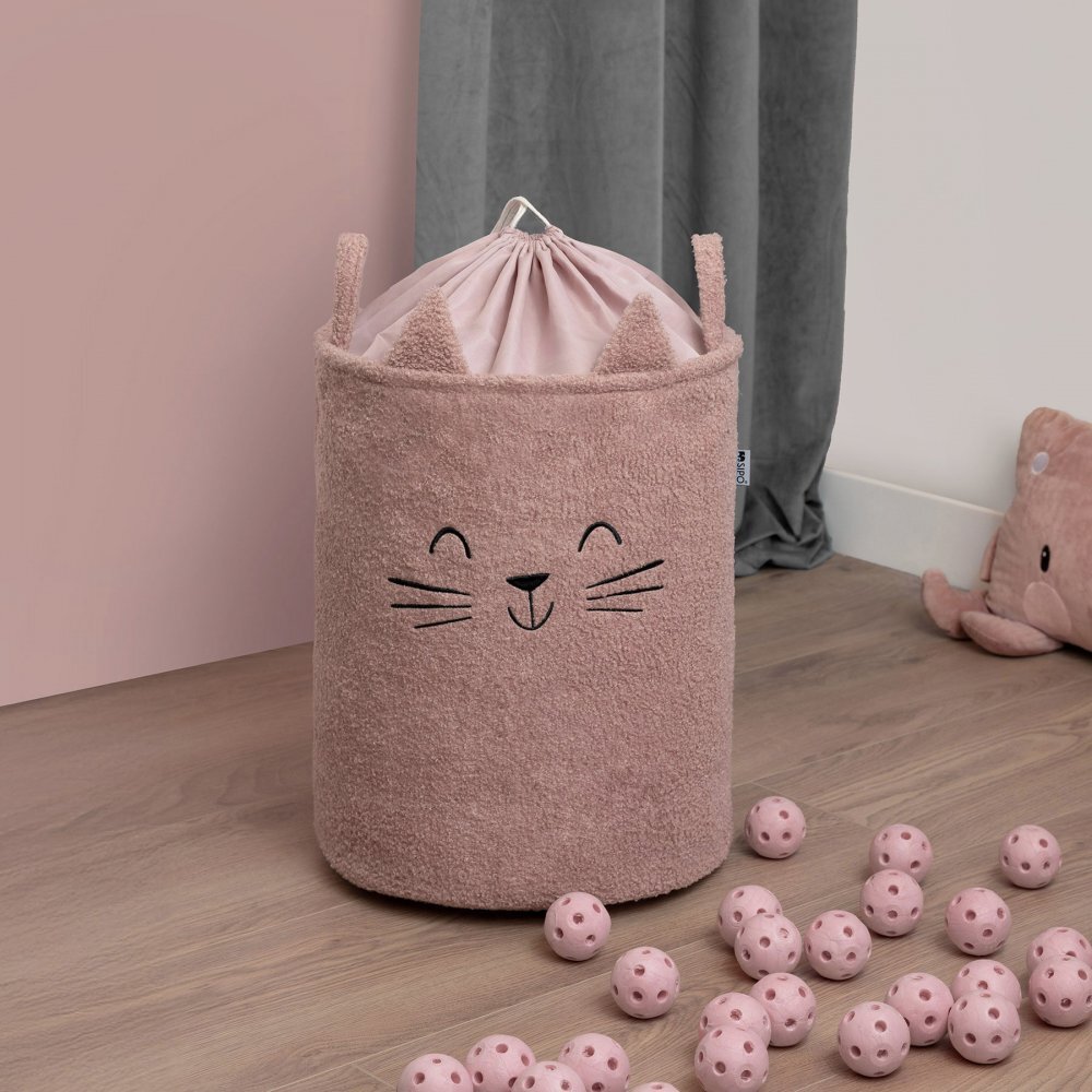 Sipo Cos pliabil cu manere rezistente Premium Fluffy Toy Boucle Cat Pink 43 litri