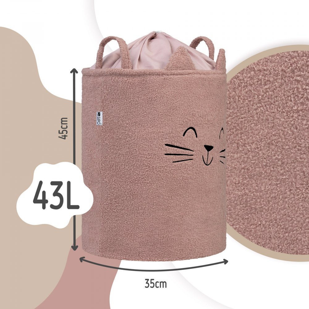 Sipo Cos pliabil cu manere rezistente Premium Fluffy Toy Boucle Cat Pink 43 litri