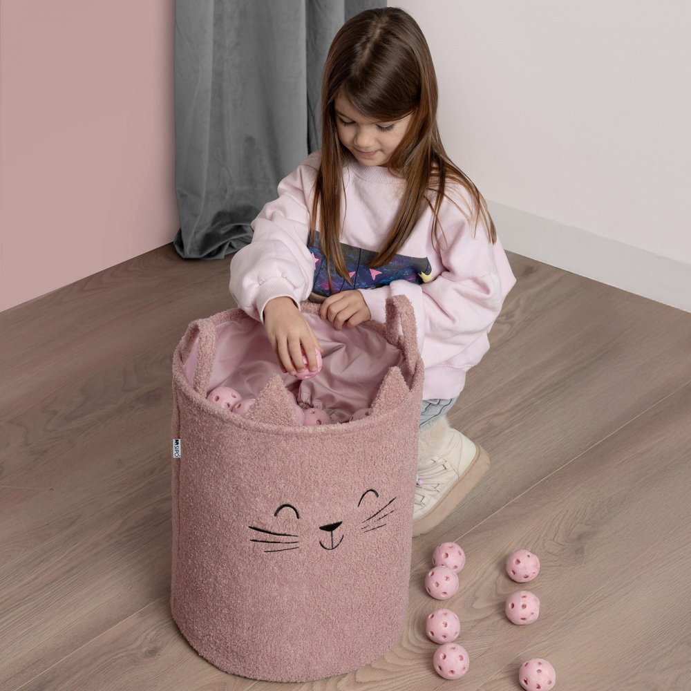 Sipo Cos pliabil cu manere rezistente Premium Fluffy Toy Boucle Cat Pink 43 litri