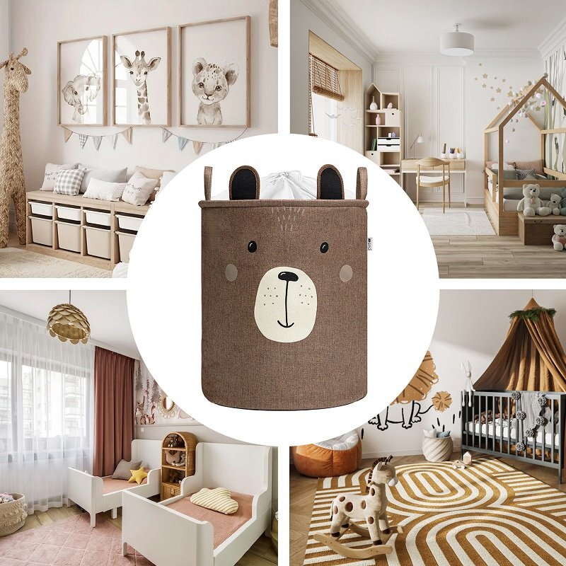 Sipo Cos pliabil pentru depozitare jucarii cu snur pentru inchidere Premium xl Brown Bear
