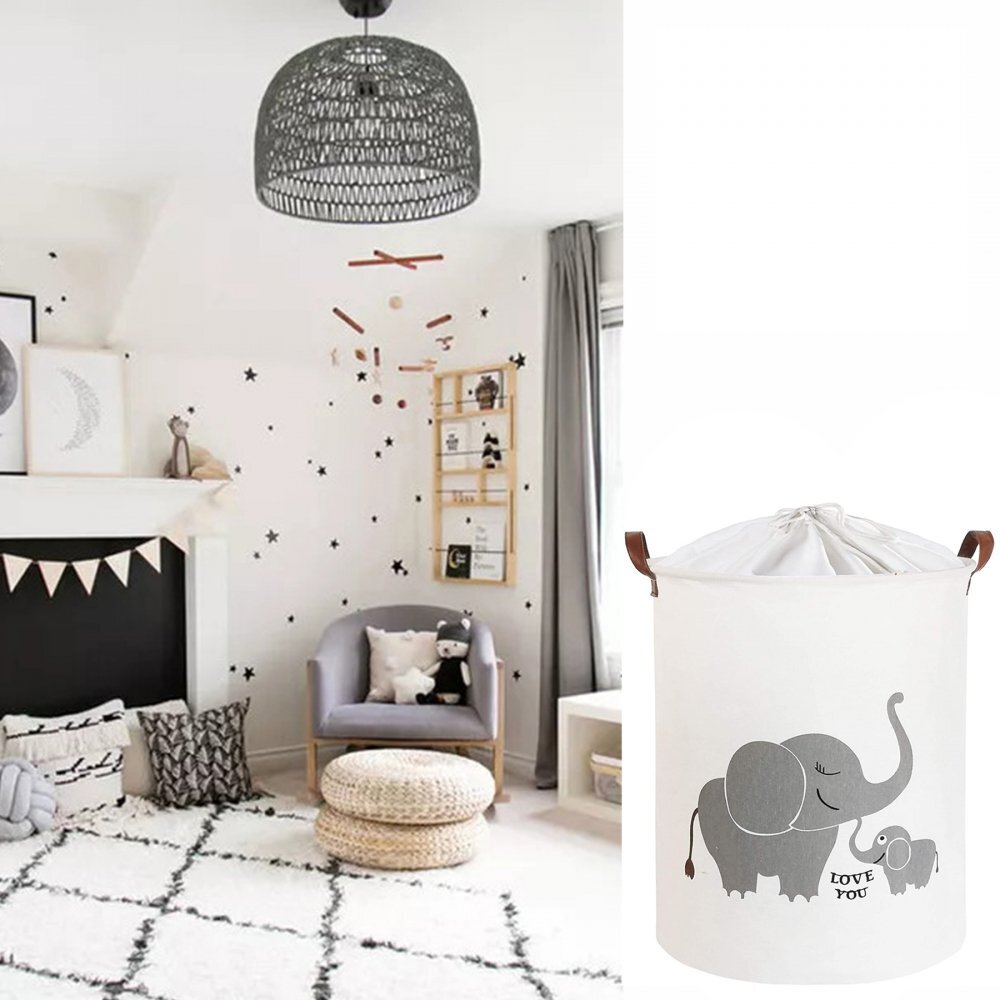 Sipo Cos pliabil pentru jucarii si rufe 35x42 cm bumbac 43l Elefant