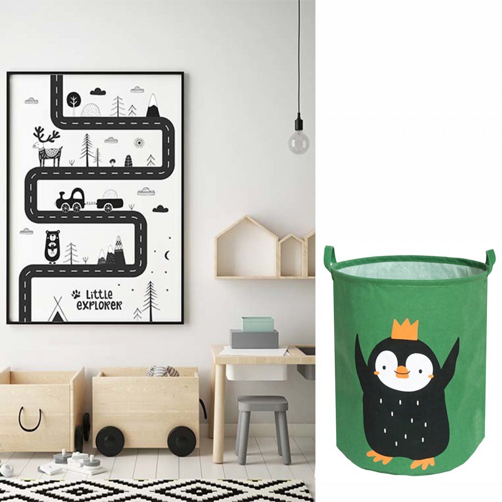 Sipo Cos pliabil pentru jucarii si rufe 35x42 cm bumbac 43l Pinguin