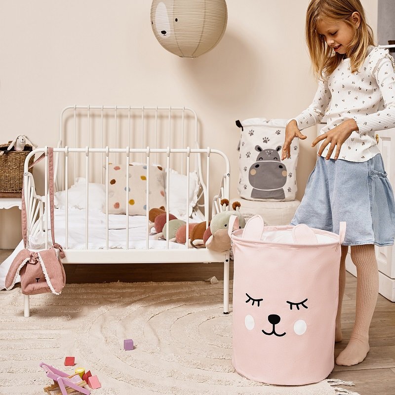Sipo Cos pliabil pentru jucarii si rufe 35x42 cm bumbac 43l Pink Bear