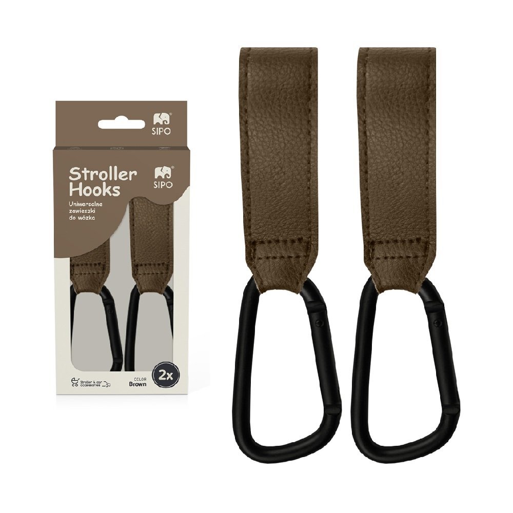 Sipo Set 2 carlige universale din piele ecologica maro pentru carucior