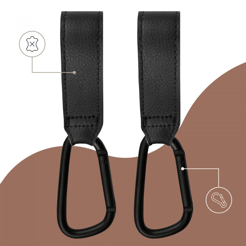 Sipo Set 2 carlige universale din piele ecologica neagra pentru carucior
