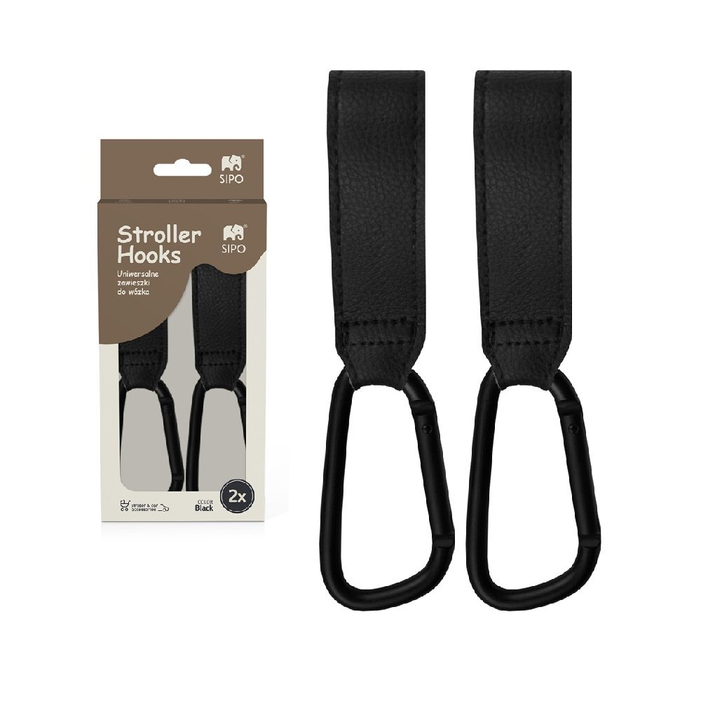 Sipo Set 2 carlige universale din piele ecologica neagra pentru carucior