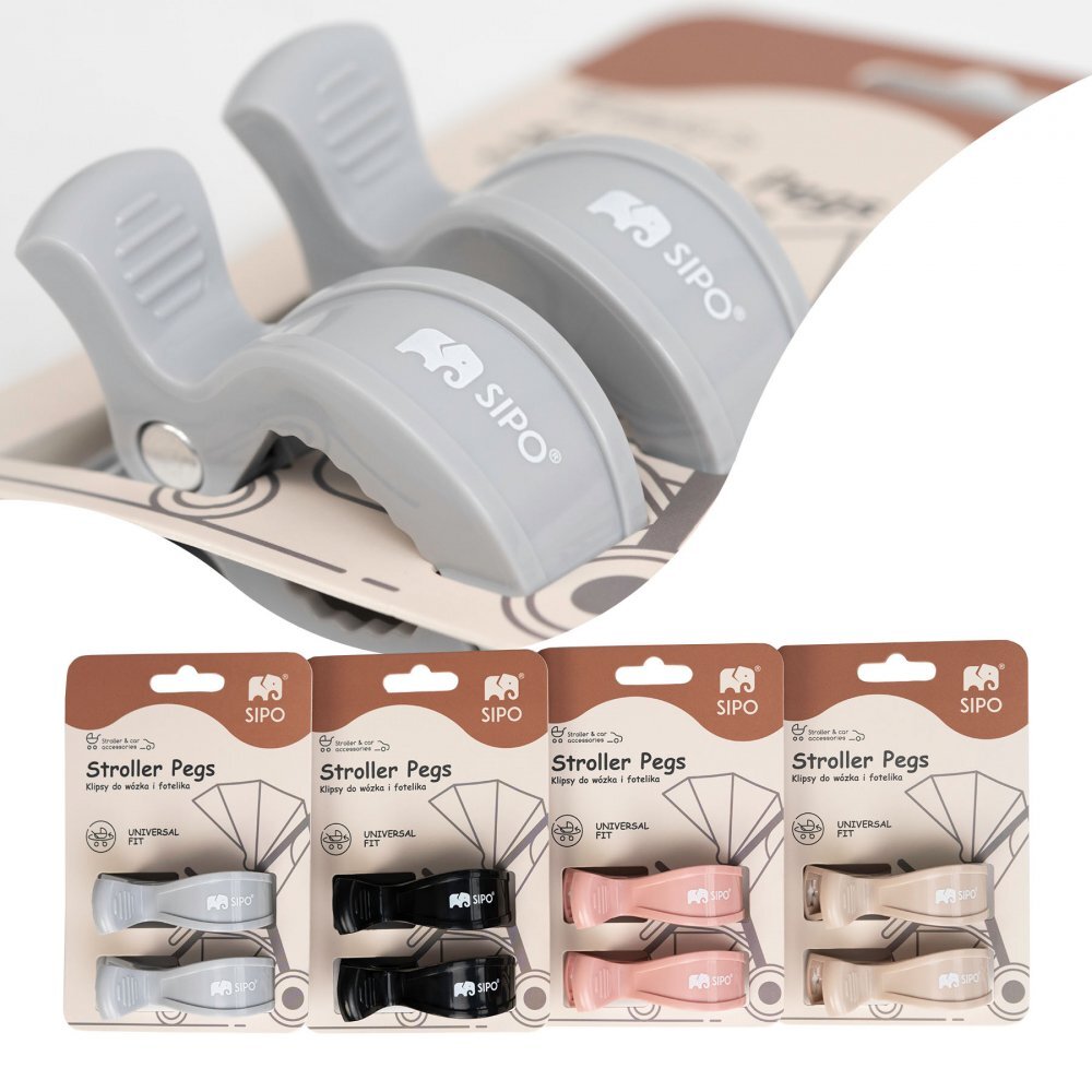Sipo Set 2 cleme multifunctionale pentru carucior Grey