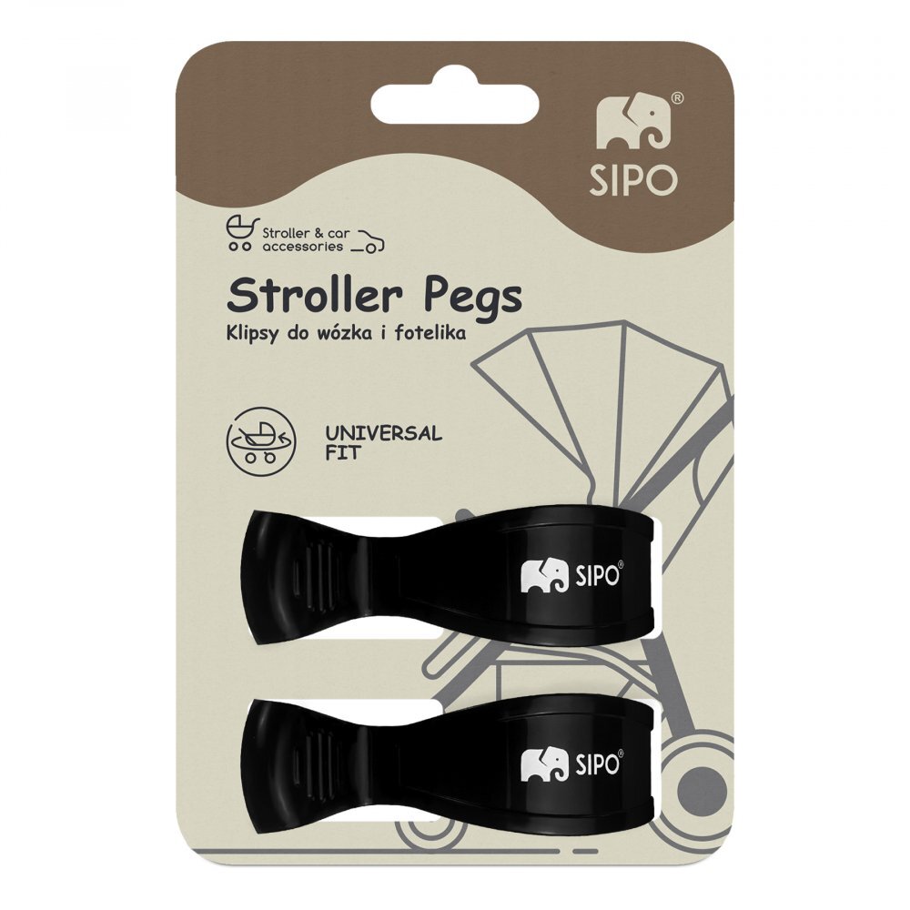 Sipo Set 2 cleme multifunctionale pentru carucior Negru