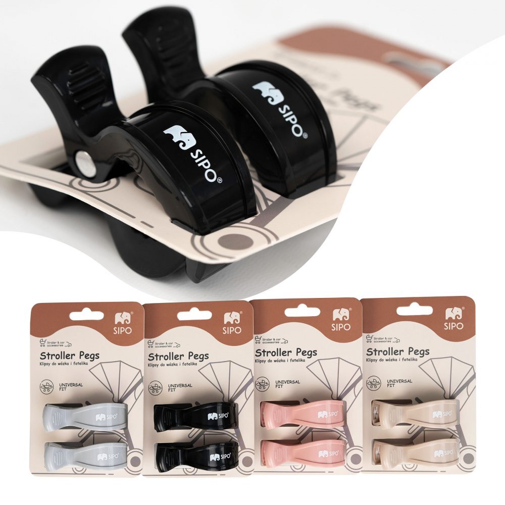 Sipo Set 2 cleme multifunctionale pentru carucior Negru