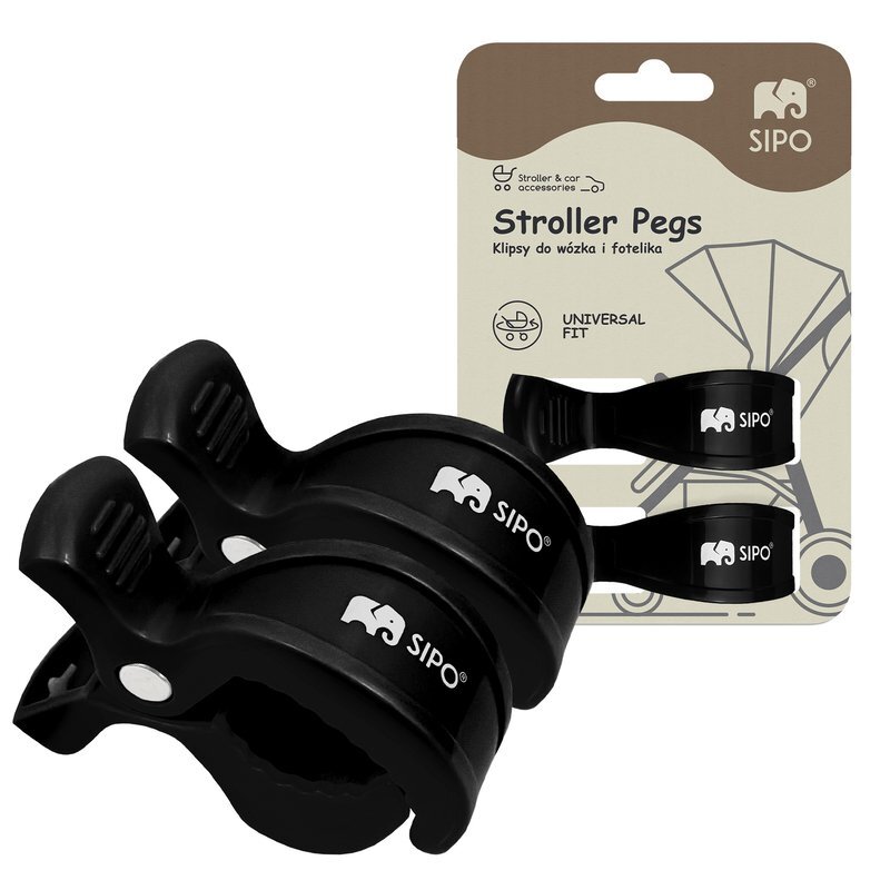 Sipo Set 2 cleme multifunctionale pentru carucior Negru