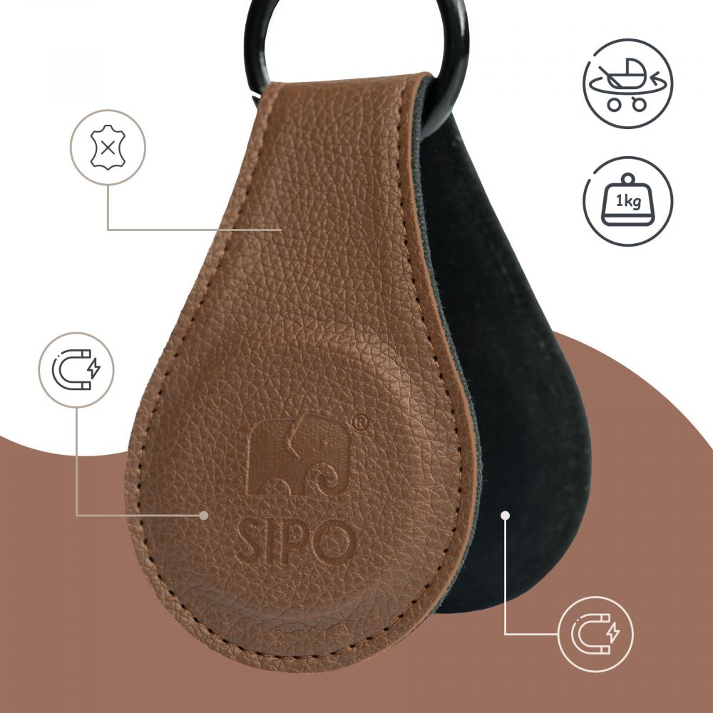 Sipo Set 2 clipsuri magnetice din piele ecologica maro pentru carucior