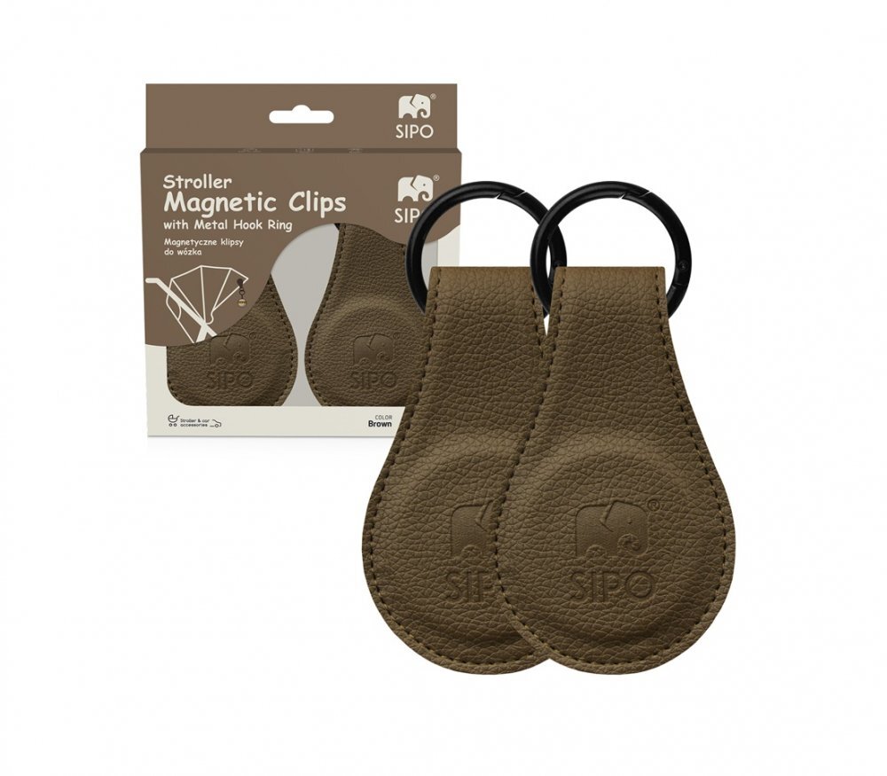 Sipo Set 2 clipsuri magnetice din piele ecologica maro pentru carucior