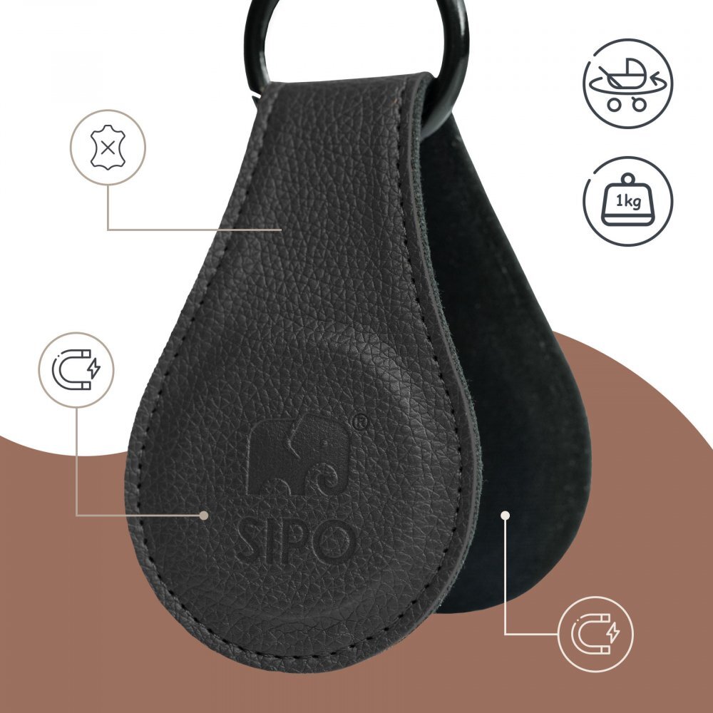 Sipo Set 2 clipsuri magnetice din piele ecologica neagra pentru carucior