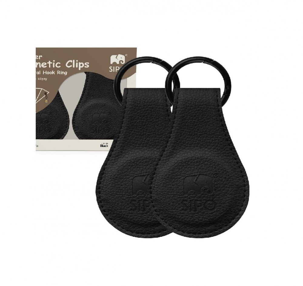 Sipo Set 2 clipsuri magnetice din piele ecologica neagra pentru carucior