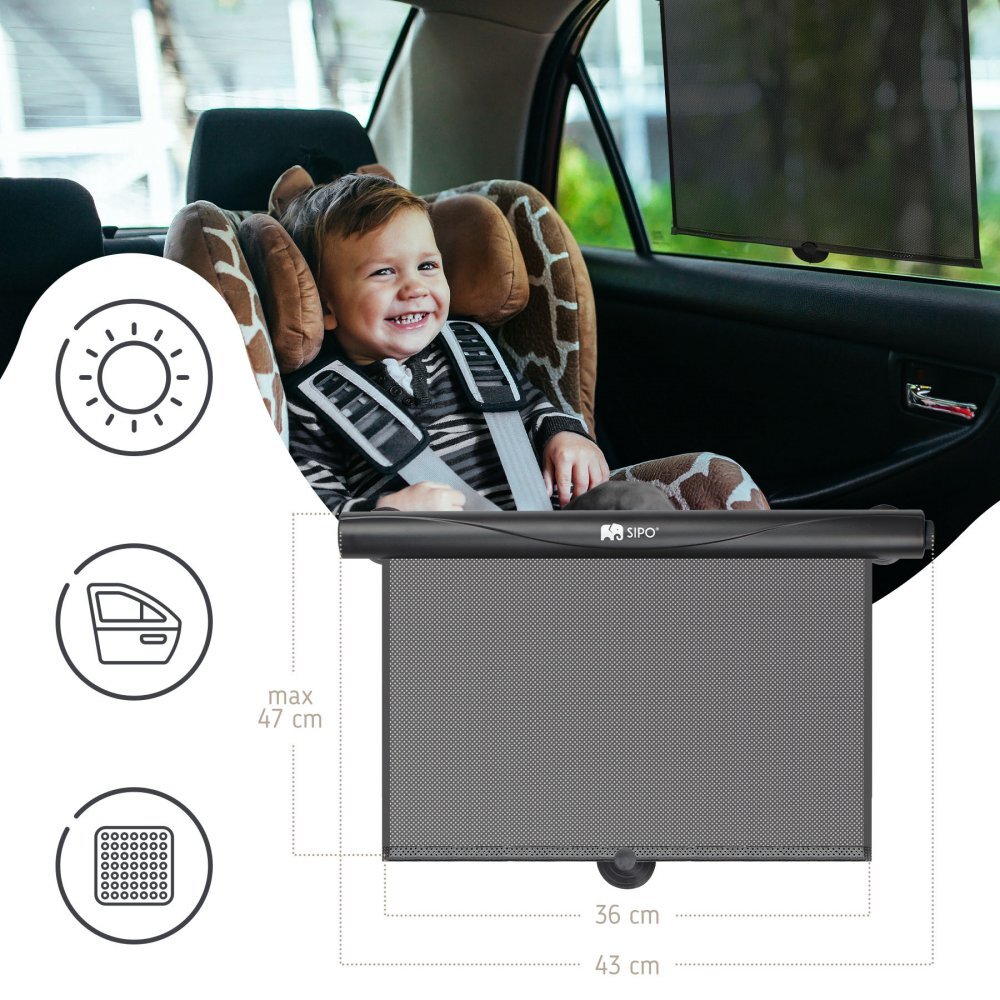 Sipo Set 2 parasolare tip rulou pentru geam auto Negru