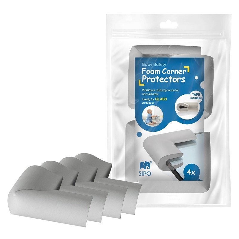 Sipo Set 4 aparatori moi Baby Safety pentru suprafetele de sticla ale mobilierului gri