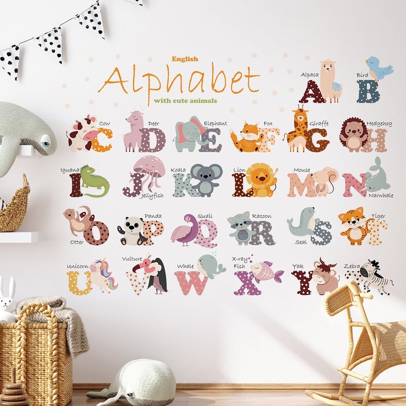 Sipo Sticker decorativ pentru copii autoadeziv Alfabetul Animalelor 65 x 100 cm