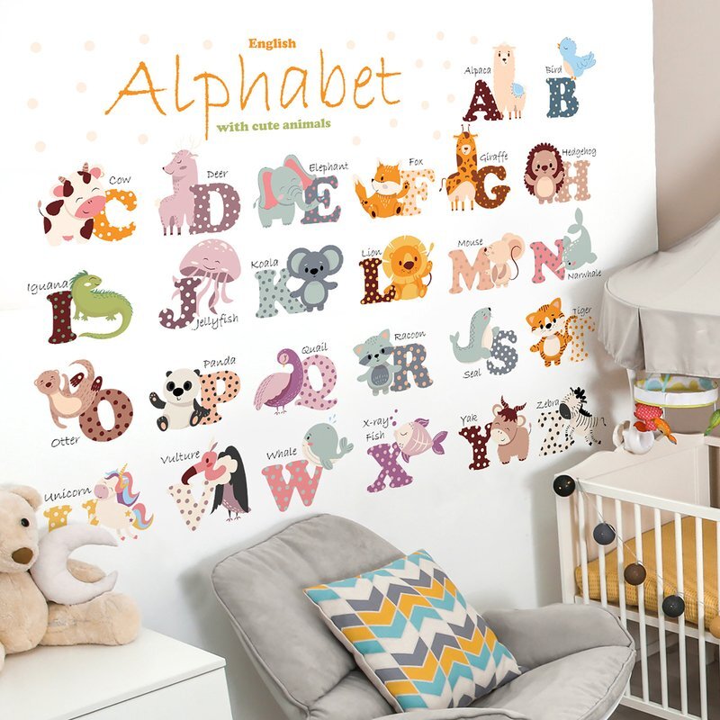 Sipo Sticker decorativ pentru copii autoadeziv Alfabetul Animalelor 65 x 100 cm