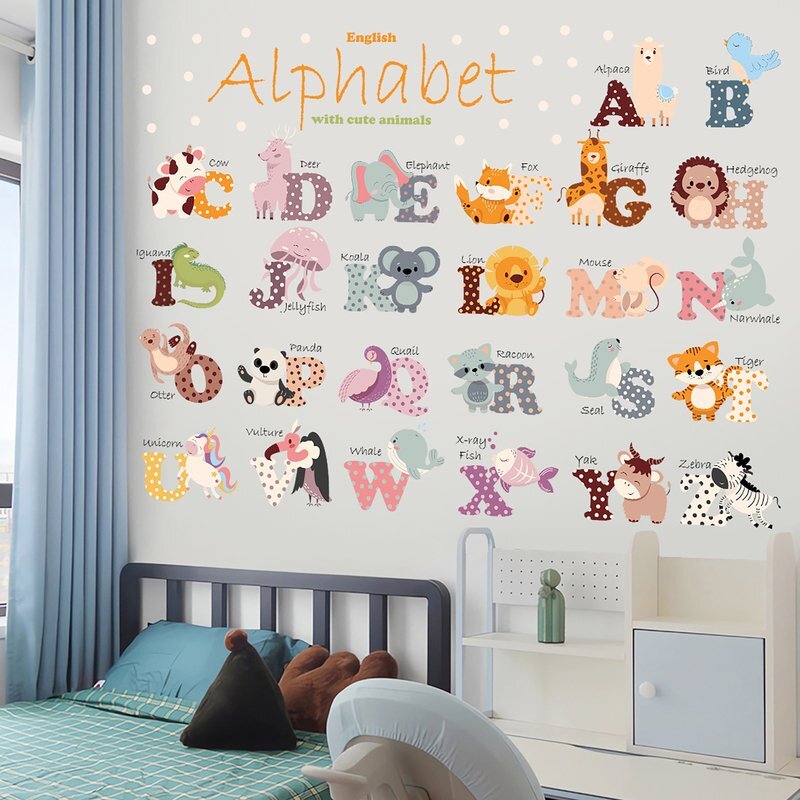 Sipo Sticker decorativ pentru copii autoadeziv Alfabetul Animalelor 65 x 100 cm