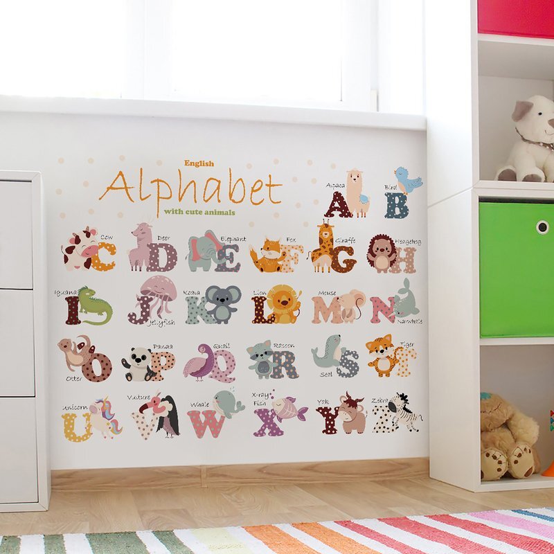 Sipo Sticker decorativ pentru copii autoadeziv Alfabetul Animalelor 65 x 100 cm
