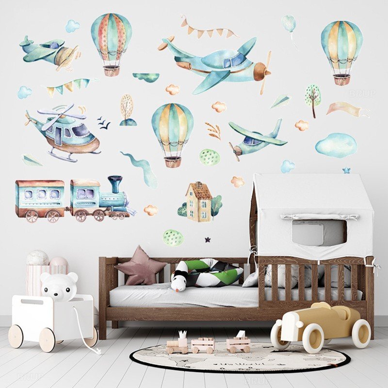 Sipo Sticker decorativ pentru copii autoadeziv Avioane si baloane 90x90 cm