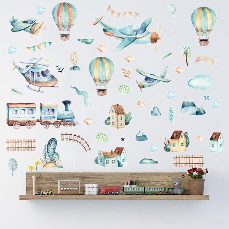 Sipo Sticker decorativ pentru copii autoadeziv Avioane si baloane 90x90 cm