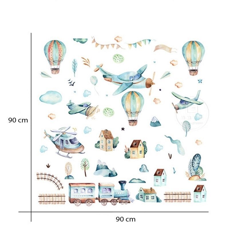 Sipo Sticker decorativ pentru copii autoadeziv Avioane si baloane 90x90 cm