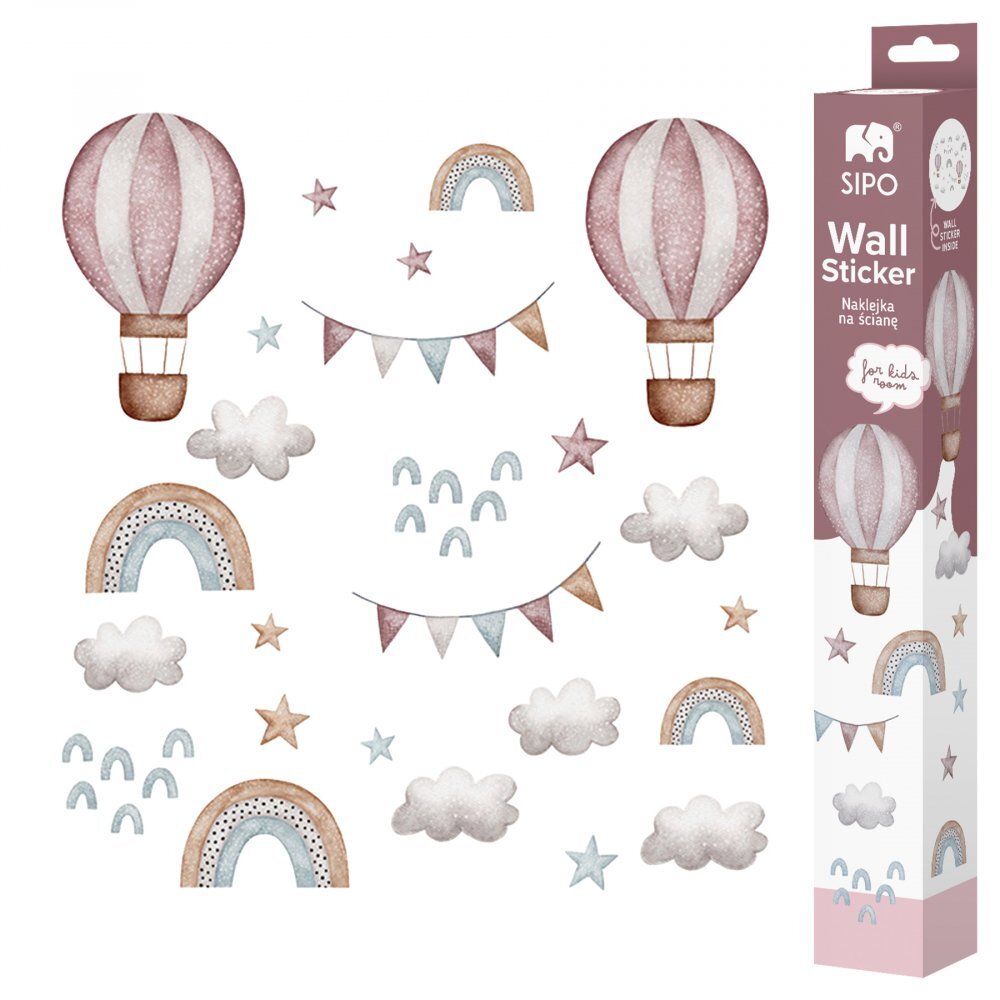 Sipo Sticker decorativ pentru copii autoadeziv baloane colorate curcubeu si stele 86x64 cm
