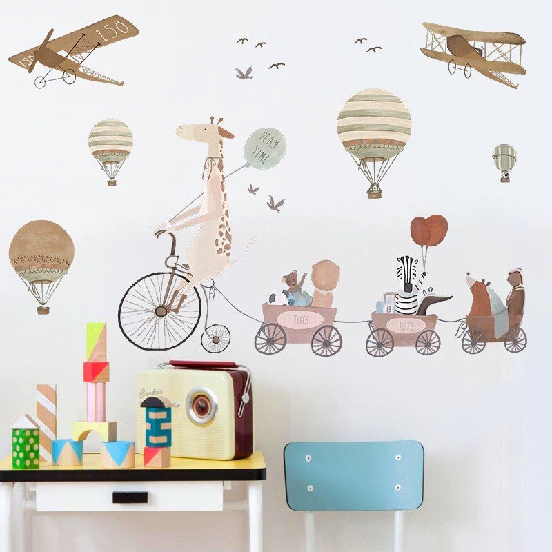 Sipo Sticker decorativ pentru copii autoadeziv Girafa si prietenii 72x111 cm