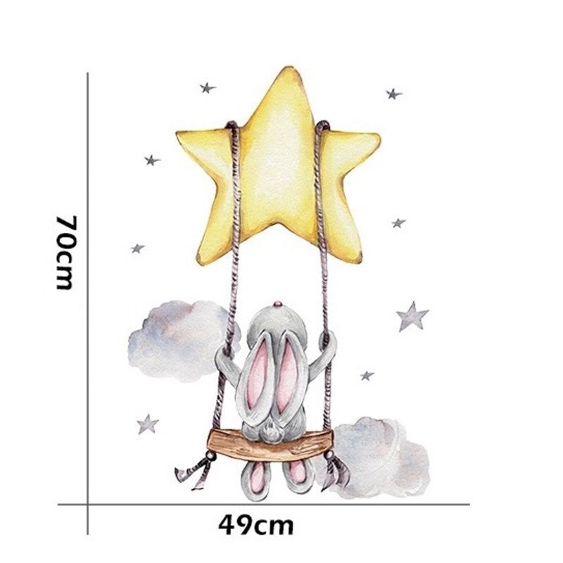 Sipo Sticker decorativ pentru copii autoadeziv Iepuras pe leagan 70x49 cm